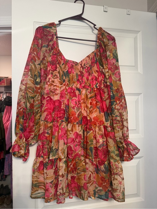 Dresses & Skirts - Floral Tiered Long-Sleeve Mini Dress - Pink & Green